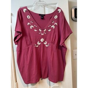 Karen Kane‎ plus size top size 3X rose color embroid beaded front NWOT worn
